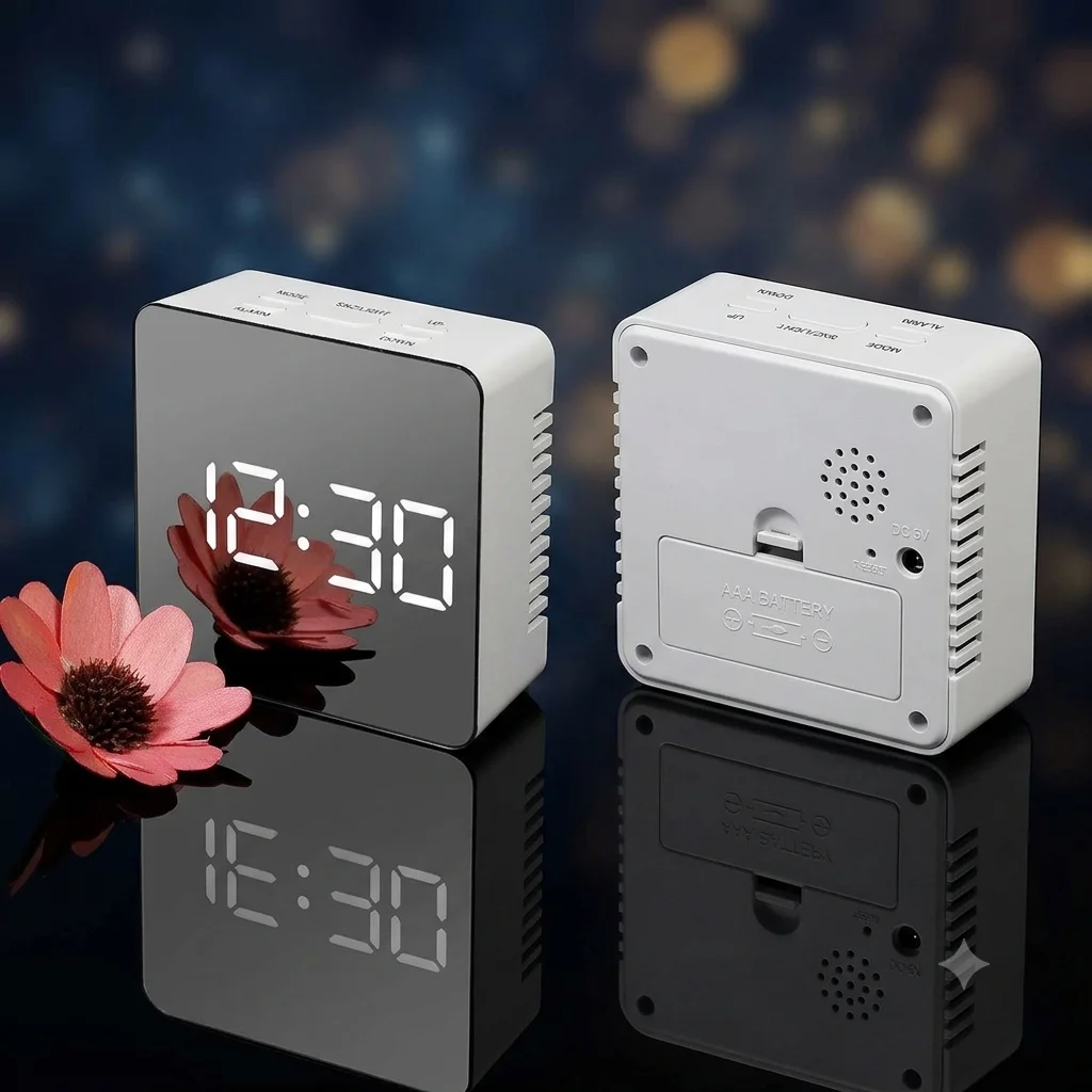 LED mirror alarm clock with display